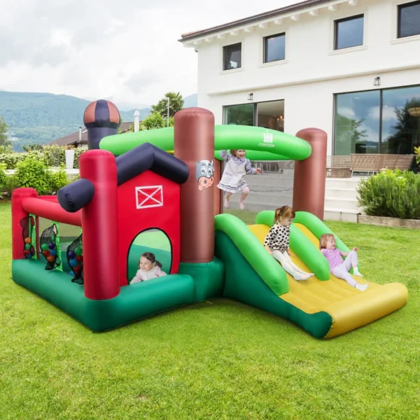 Kids Farm Barn Inflatable Bounce Castle with Double Slides