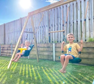 Winston 4-Station Timber Swing Set: Fun, Adventure, and Fitness for Kids